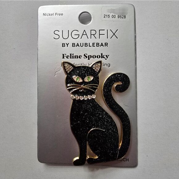 Sugarfix Baublebar Halloween Cat Feline Spooky Black Enamel Gold Pin Brooch NWT - Picture 1 of 5